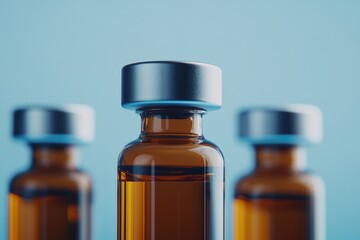Group of brown glass bottles with silver caps