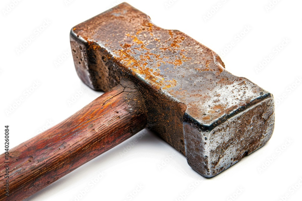 Aufkleber a close-up shot of a hammer with a rusty handle placed on a white surface