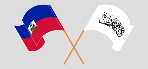 Crossed and waving flags of Republic of Haiti and Taliban. Vector illustration