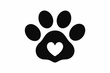 Heart and pet paw icon, Paw print with heart black silhouette vector © Trendy CraftSVG 