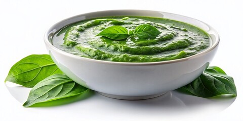 Spinach Sauce in Bowl Isolated on White Background for Culinary Use and Recipe Presentation