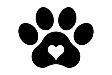 Heart and pet paw icon, Paw print with heart black silhouette vector © Trendy CraftSVG 