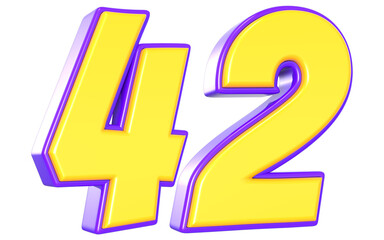 42 Number 3D Yellow And Purpale