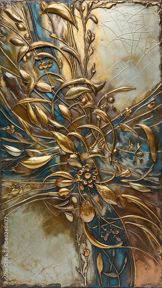 Poster Twisted Vines in Gold and Blue