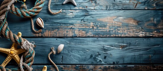 Summer Sale promotion with a nautical marine theme on a wooden backdrop featuring a copy space image © Ilgun