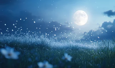Enchanting Moonlit Meadow with Blooming Flowers