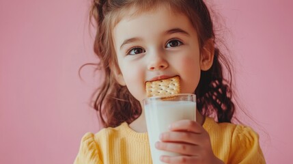 A young child enjoying a sweet treat with her favorite beverage
