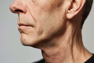 A close-up shot of a man's face wearing a black shirt, suitable for use in portraits or fashion photography