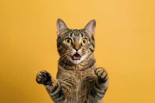 Photo of shocked cat pet abyssinian animal.