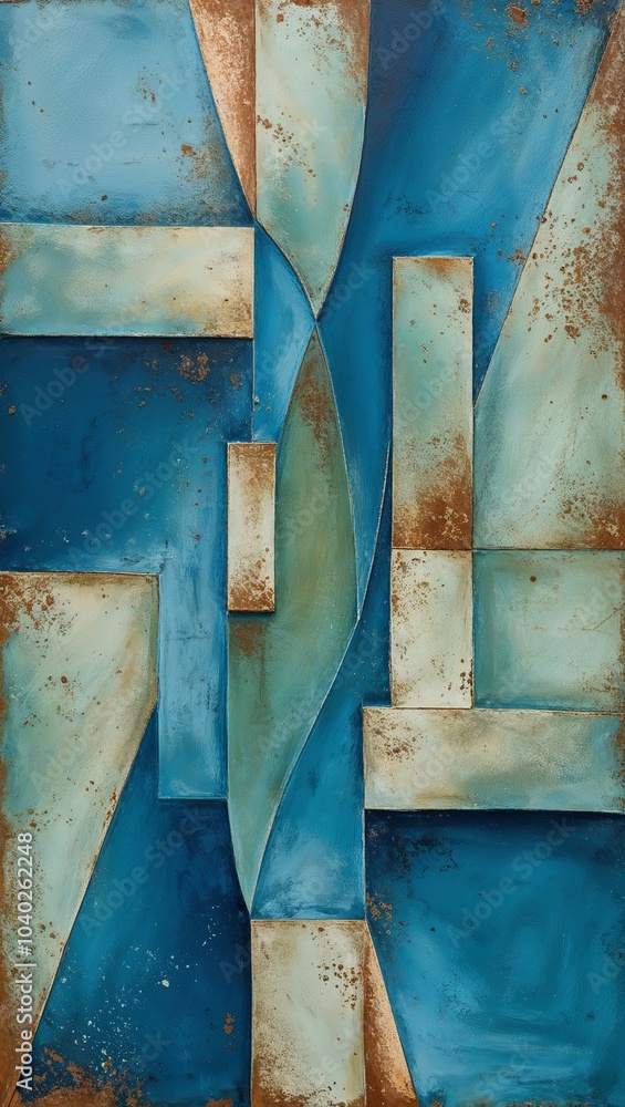 Wall mural Blue and Green Abstract Geometric Painting