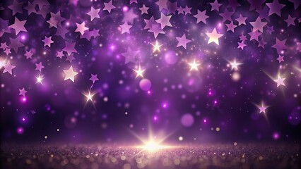 Aerial purple stars falling on dark purple background with bokeh lights impressionist painting