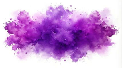 Aerial purple watercolor splashes on white background