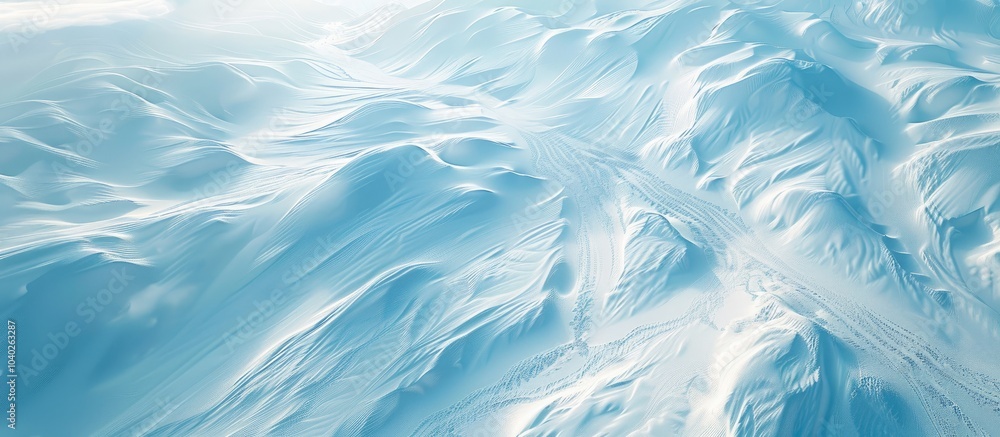 Poster a scenic winter landscape with snow covered grounds showcasing intricate wind created patterns top d