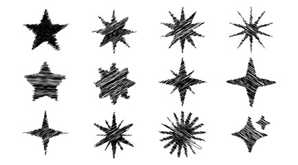 Black Sketching Star vector set, Scribble star texture for decoration in Graphic design, Isolate star shape illustration, Hand draw graphic elements for banner and business use