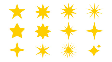 Yellow Star Icon set, Glittering vector symbol for decoration, Bright, Shiny graphic elements cut out, Abstract Icons in Minimal Modern style. vector stock (Editable)