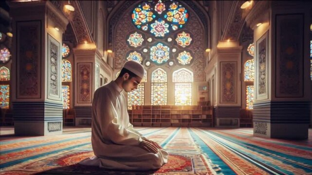 moslem man praying at mosque