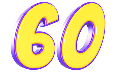 60 Number 3D Yellow And Purpale