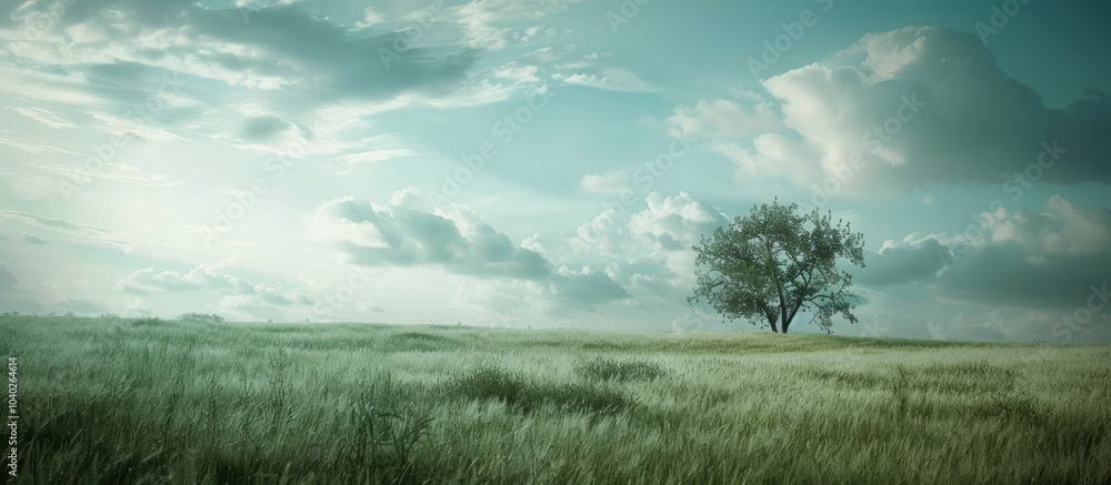 Poster cloudy skies create a scenic backdrop for fields in our copy space image