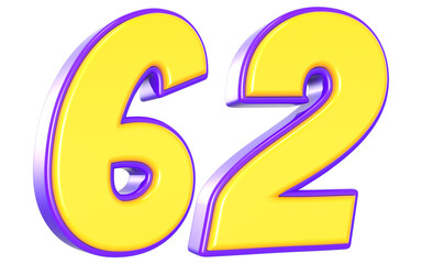 62 Number 3D Yellow And Purpale