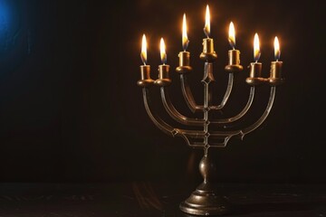 A candelab with five lit candles on a table, perfect for indoor scenes or special occasions