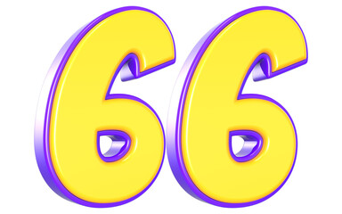 66 Number 3D Yellow And Purpale