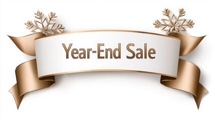 Elegant year-end sale banner featuring decorative ribbons and snowflakes, perfect for holiday promotions and marketing campaigns.