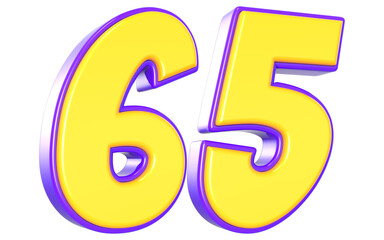 65 Number 3D Yellow And Purpale