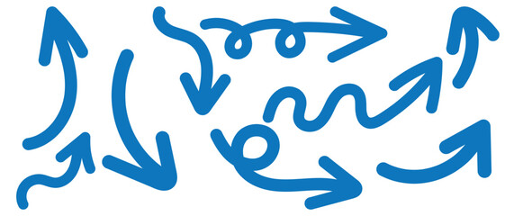 Hand drawn arrows collection Set simple flat arrows isolated on white background. Arrow mark icons and arrow paint. Stock vector