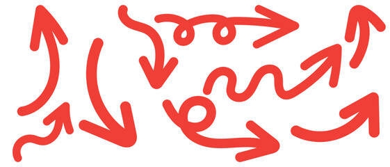 Hand drawn arrows collection Set simple flat arrows isolated on white background. Arrow mark icons and arrow paint. Stock vector