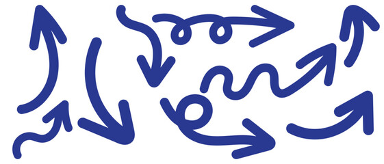 Hand drawn arrows collection Set simple flat arrows isolated on white background. Arrow mark icons and arrow paint. Stock vector