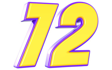 72 Number 3D Yellow And Purpale