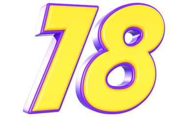 78 Number 3D Yellow And Purpale