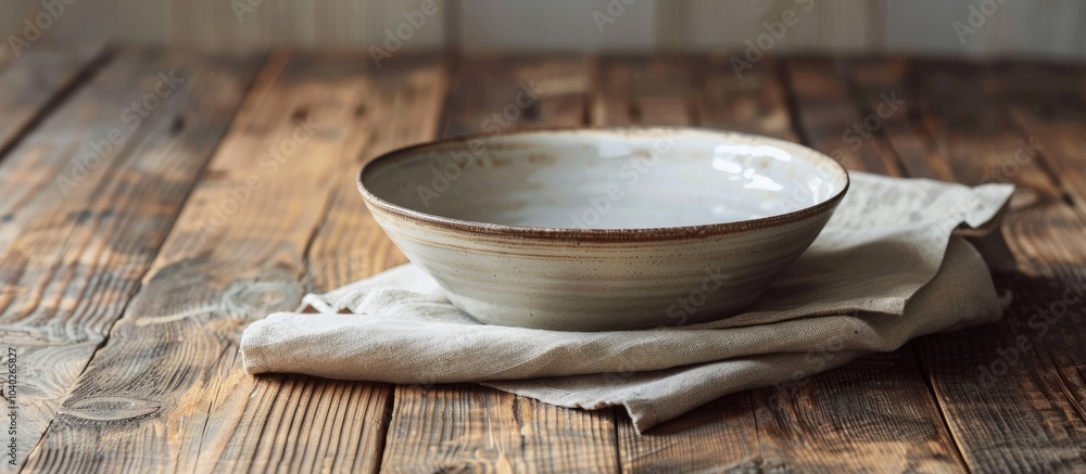Aufkleber round bowl or ceramic plate displayed on a napkin atop a wooden table creating a charming setting wi