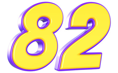 82 Number 3D Yellow And Purpale
