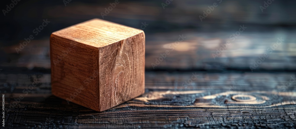 Poster abstract case study symbol displayed on a wooden block against a dark backdrop with available copy s