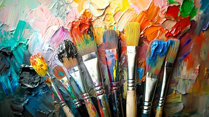 Tools of imagination: a vibrant collection of paintbrushes, each ready to bring color to the canvas of creativity.