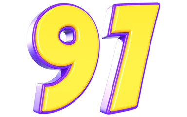 91 Number 3D Yellow And Purpale