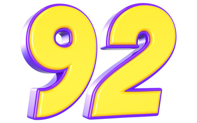 92 Number 3D Yellow And Purpale