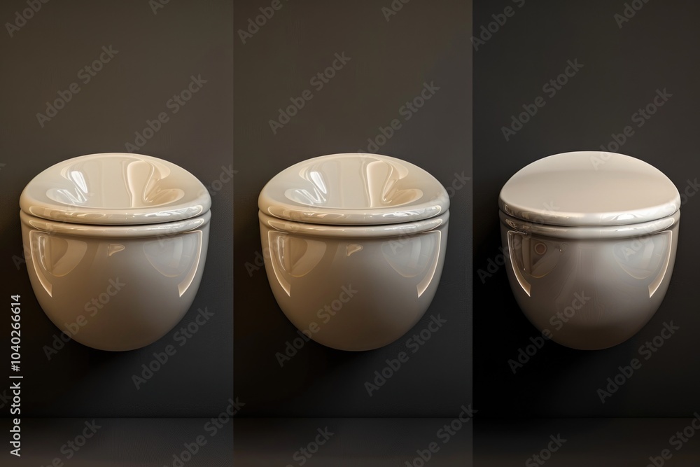 Aufkleber three different views of a toilet and sink in various settings