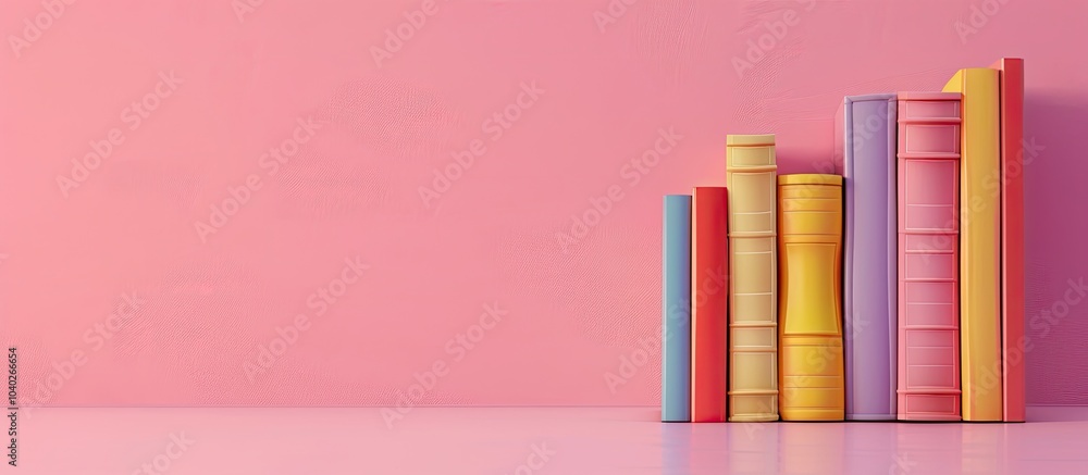 Poster colorful books displayed on a pink background with a copy space image for adding text