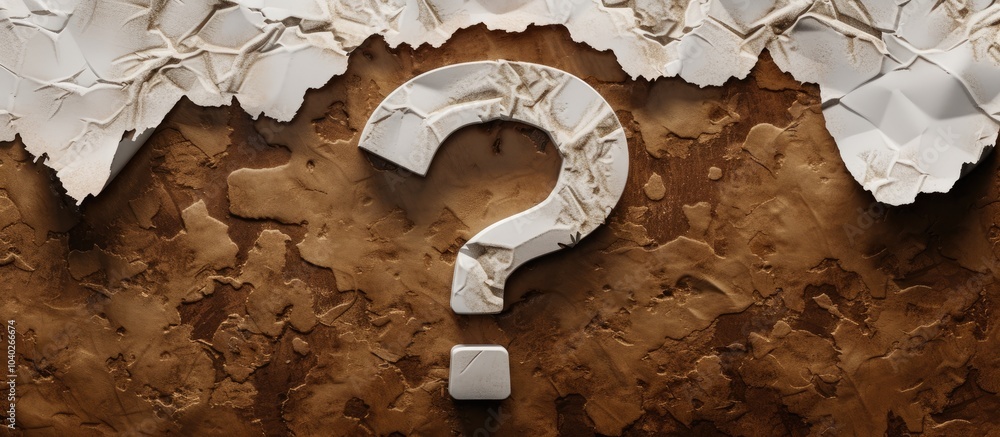 Poster conceptual symbol asking introspective questions displayed on torn white paper against a brown backd