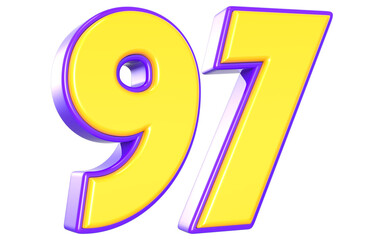 97 Number 3D Yellow And Purpale