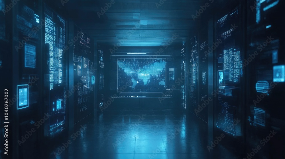 Poster floating holographic interfaces in a dark room