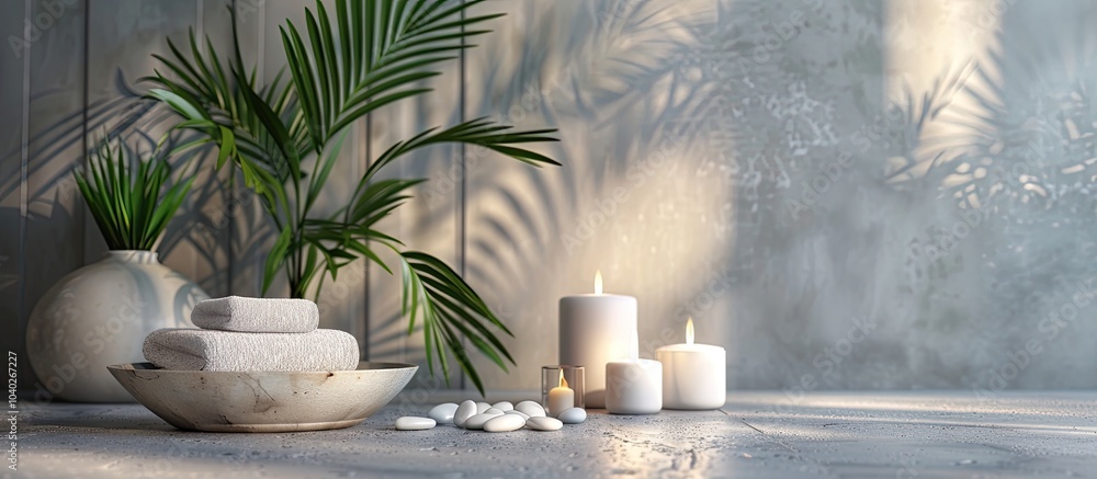 Aufkleber beautiful spa setting object against a gray backdrop with copy space image