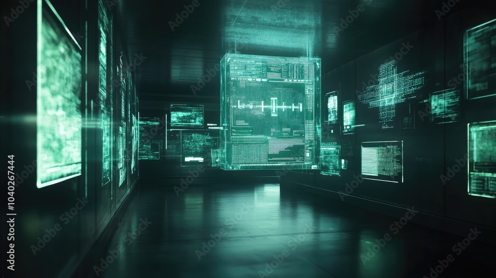 Poster floating holographic interfaces in a dark room