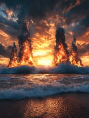Fototapeta premium Sunset Over Ocean Waves
