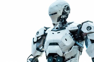 A close-up shot of a robot against a white background, perfect for illustrating technology or innovation