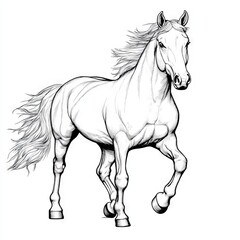 Fototapeta premium A detailed line drawing of a running horse in a dynamic pose.