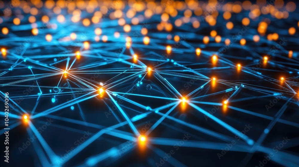 Poster Digital network connections glowing in a geometric pattern