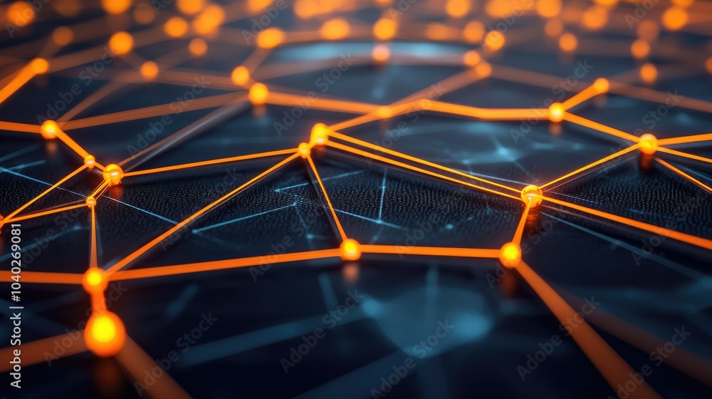 Poster Digital network connections glowing in a geometric pattern